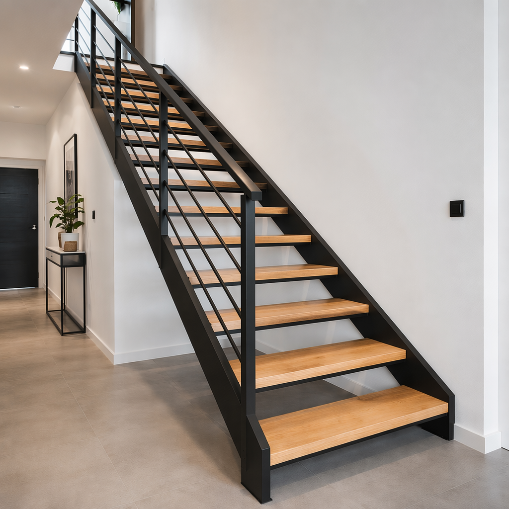 Escalier acier limon français avec garde-corps - La Volée - Acier Shop